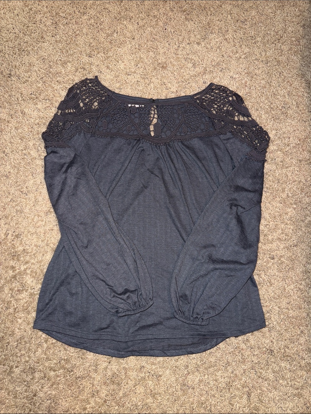 Maurices Black Long Sleeve Top with Crochet Yoke
